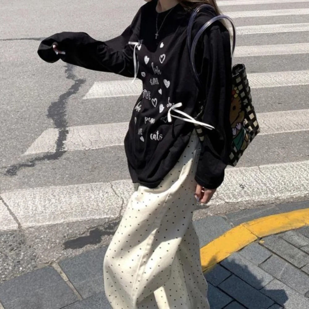 Neploe Mid-length Print Loose Harajuku Streetwear Mujer Bow All-match Simple Lazy Women Clothing Commuter Minority New Crop Top