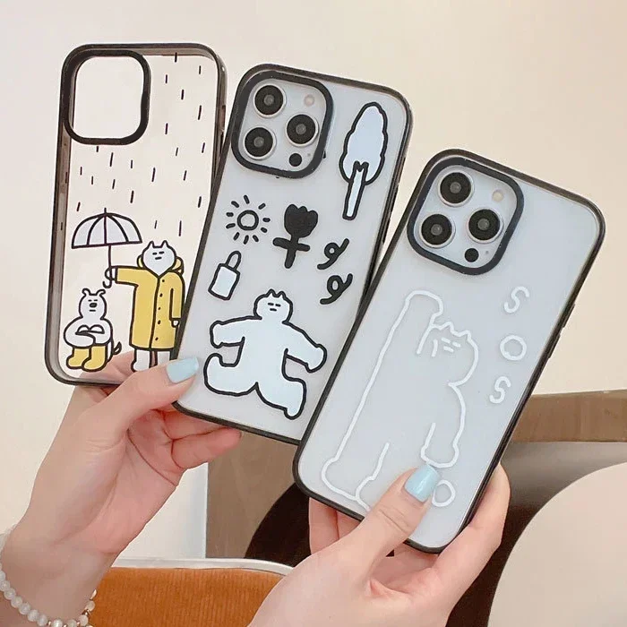 

2.0 Version Acrylic Upgrade Border Sos Cartoon Phone Case Cover for IPhone 11 12 13 14 15 Pro Max Case for IPhone 15 Pro Max