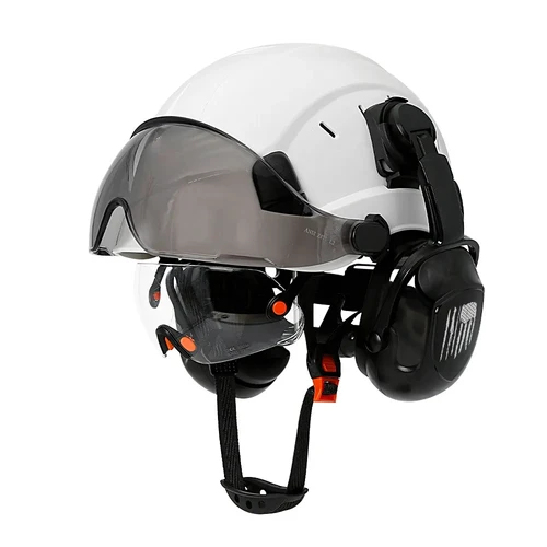 Casco de seguridad para construcción CE con visera, gafas integradas, orejeras para casco duro de ingeniero, gorro de trabajo Industrial ANSI, protección para la cabeza