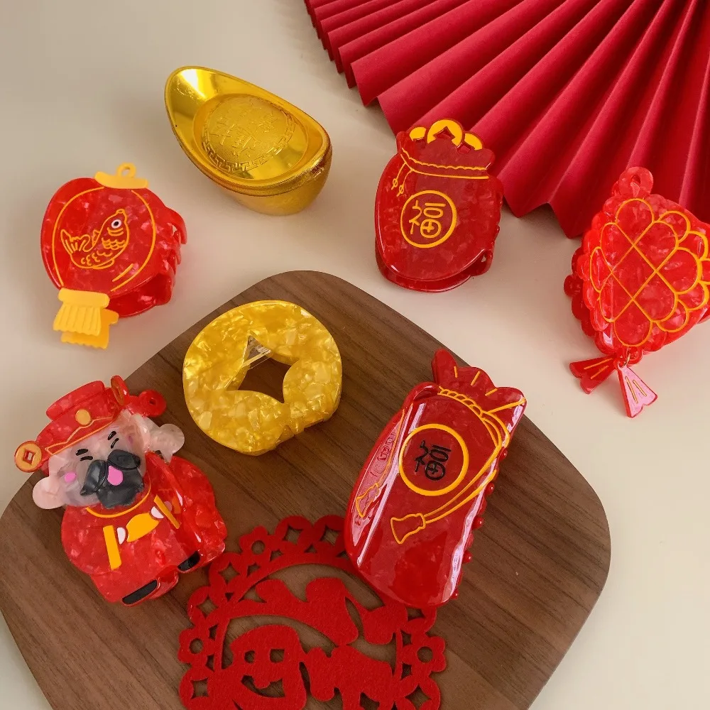 

Creative Cartoon New Year Hair Claw Lantern Grab Clip Acetate Claw Clip Money Bag Plate Hair Large Shark Clip Girls
