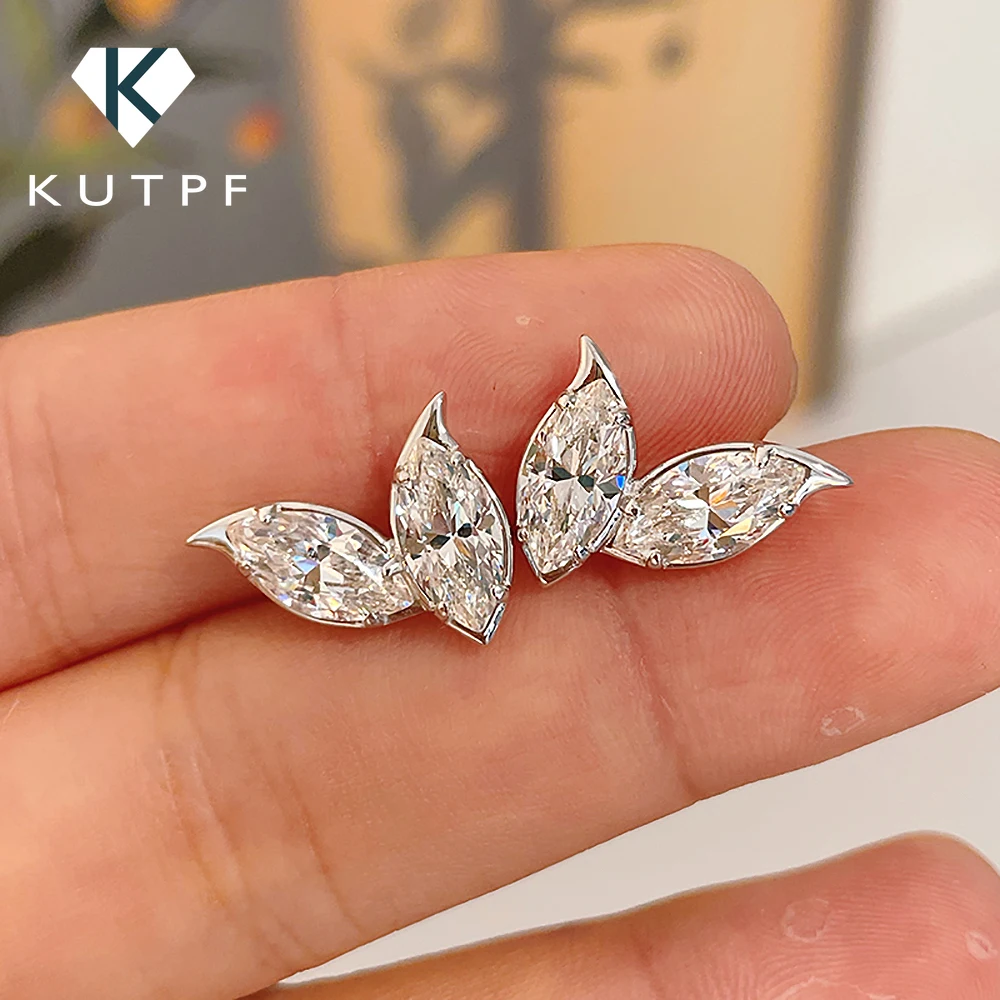 

2-Leaves Moissanite Stud Earrings for Women 4Cttw Marquise Cut Lab Diamond Earring 925 Sterling Silver Ear Studs Fine Jewelry