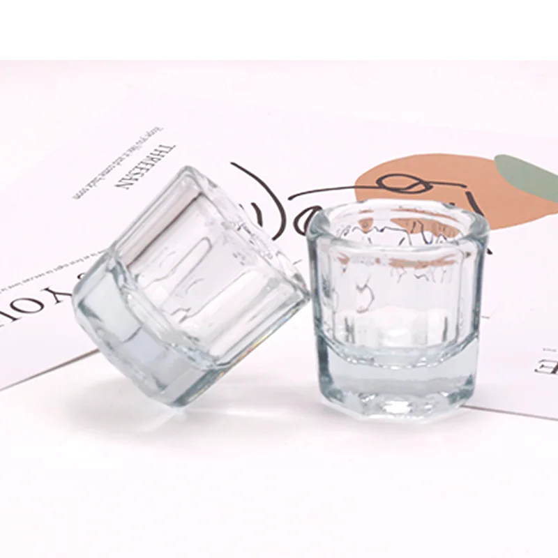 2Pcs Nagel Kristall Glas Nagel Tasse Acryl Flüssigkeit Dappen Dish Klar Schüssel Nagel Pulver Halter Container Ausrüstung Werkzeuge