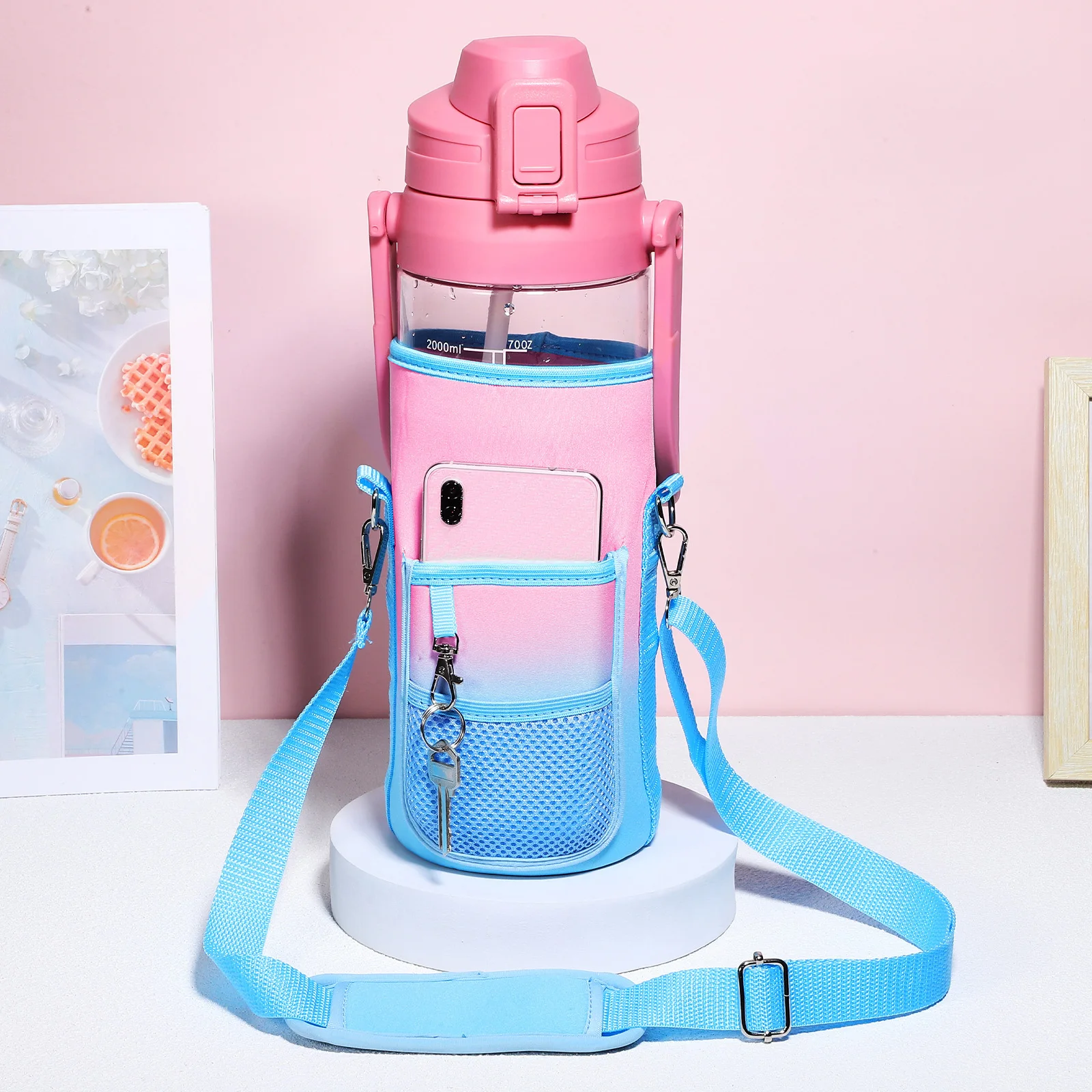 

2Pcs Water Bottle Holder Bags Heat Preservation Anti-Scald Mesh Pocket Adjustable Strap for Gym Camping Hiking Outdoor