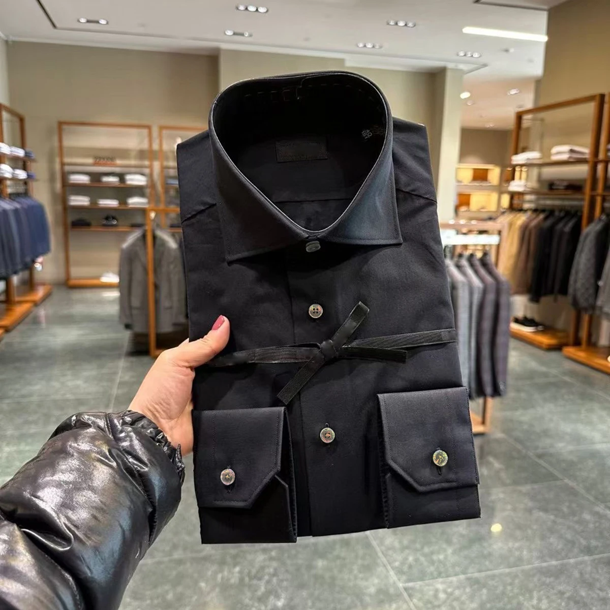 

Мужская рубашка Bla Long Sve из шелка и хлопка с льняной тканью, высококачественная, с воротником, дышащая, комфортная, на все сезоны, цветная