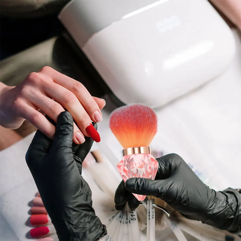 2 Stuks Nail Art Stofborstel Diamantvorm Zachte Grote Kop Roze Nagelreinigingsborstel Draagbare Acryl Uv Gel Poeder Remover