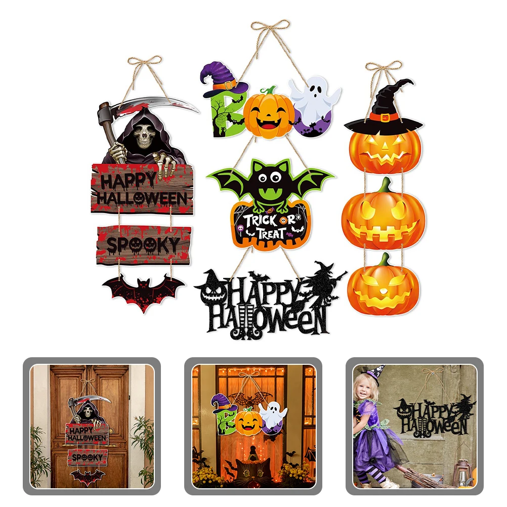 

5 Pcs Pumpkin Bat Hanger Indoor Halloween Decorations Ornament Wall Hangings Single Sided Paper Front Sign Outdoor