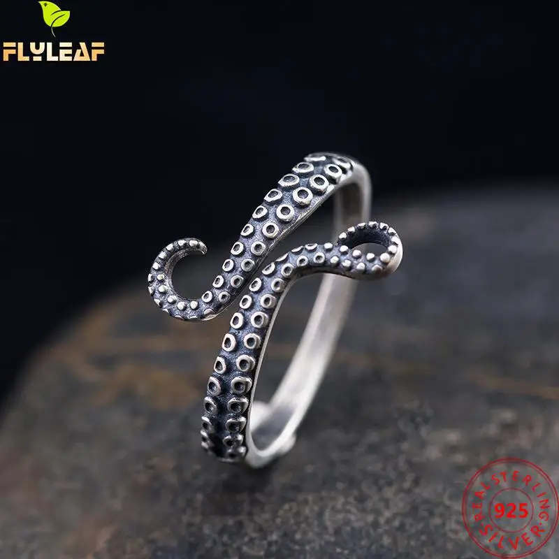 Real 925 Sterling Silver Jewelry Cthulhu Octopus Tentacle Open Rings For Women Original Design Femme Popular Accessories 2022