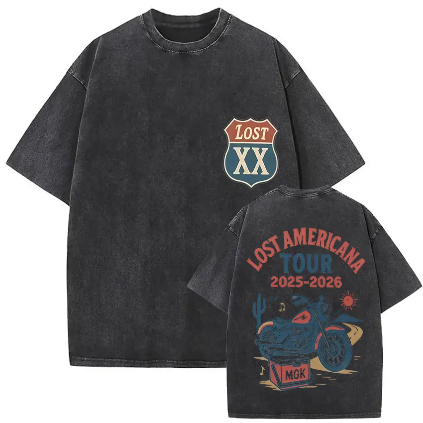

MGK Lost Americana Tour 2025-2026 Vintage Washed T Shirt Men Women Summer Fashion Cotton Short Sleeve T-shirt Fans Gift Clothing