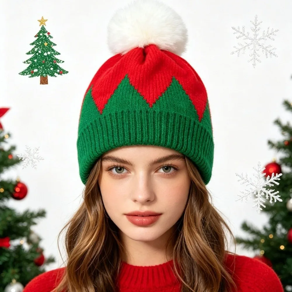 Leisure Merry Christmas Hat Christmas Knitted Hat Warm Crochet Santa Beanie Hat Korean Style Green Red Striped Hat Adult