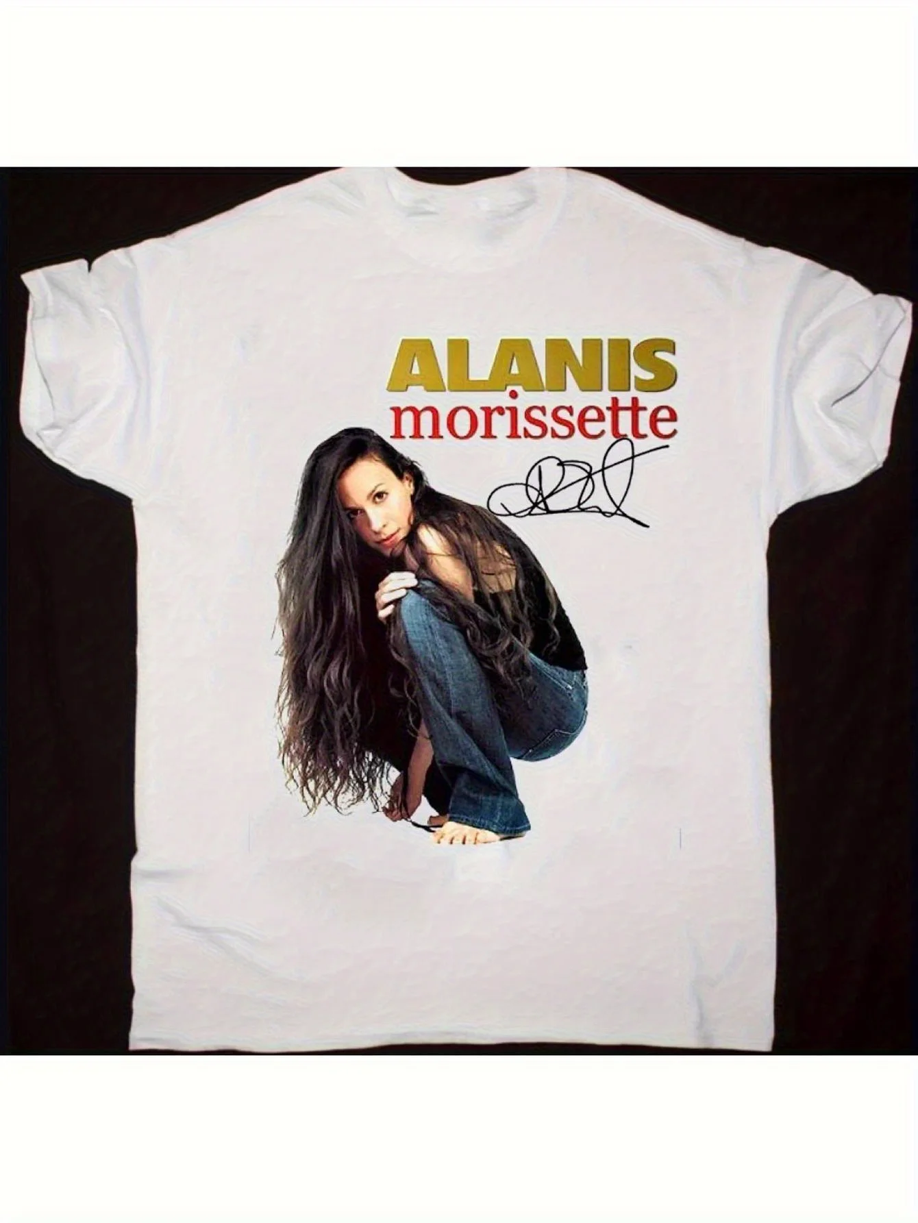 Alanis Morissette Unisex Short-Sleeve White T-Shirt (Fan Gift) Pure Cotton Loose-Fit Casual Streetwear Tee