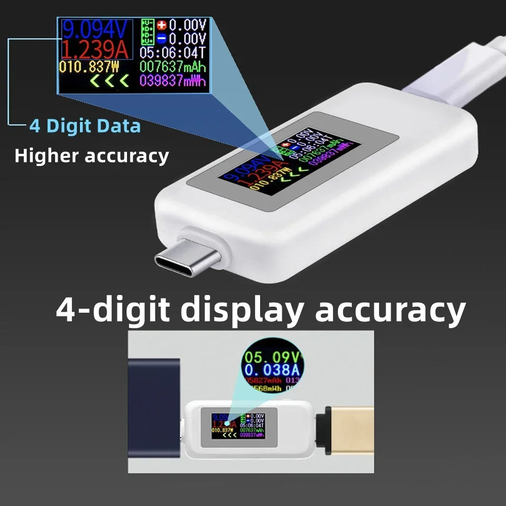 Probador USB tipo C, de 4 dígitos Monitor a Color, voltímetro de 4-30V, Detector de corriente, Compatible con QC2.0/3,0/PD/Samsung, carga rápida