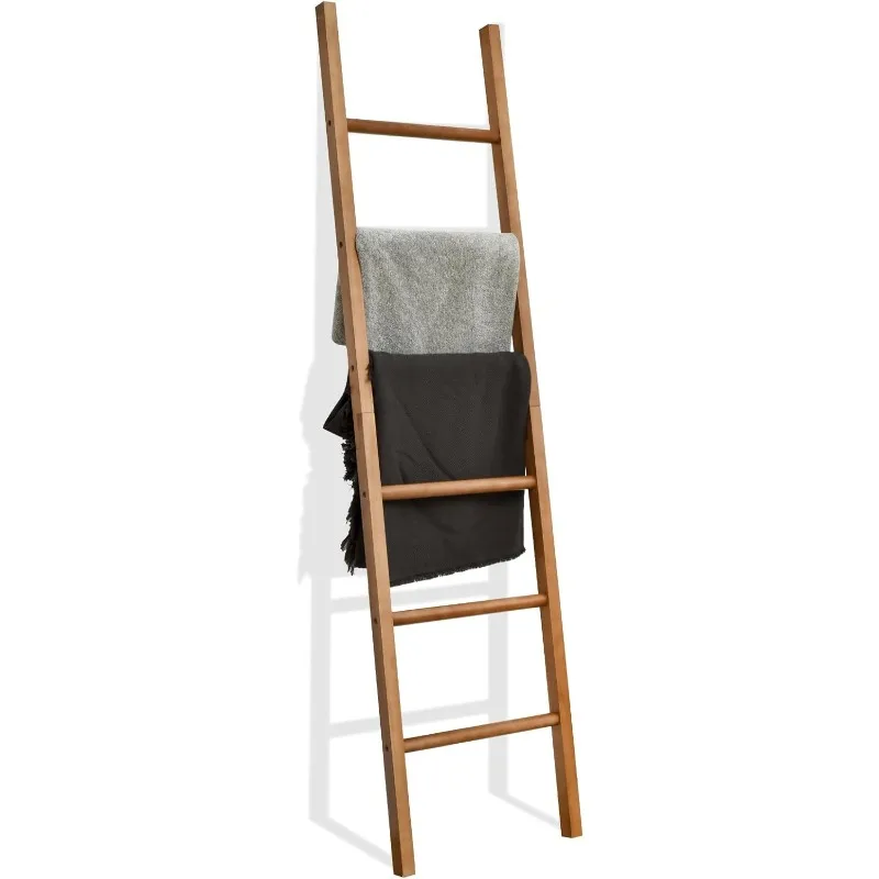 

6ft Wooden Natural Blanket Ladder Living Room Decorative Wall Leaning Farmhouse Quilt Display Holder Rustic Wood Towel Rack