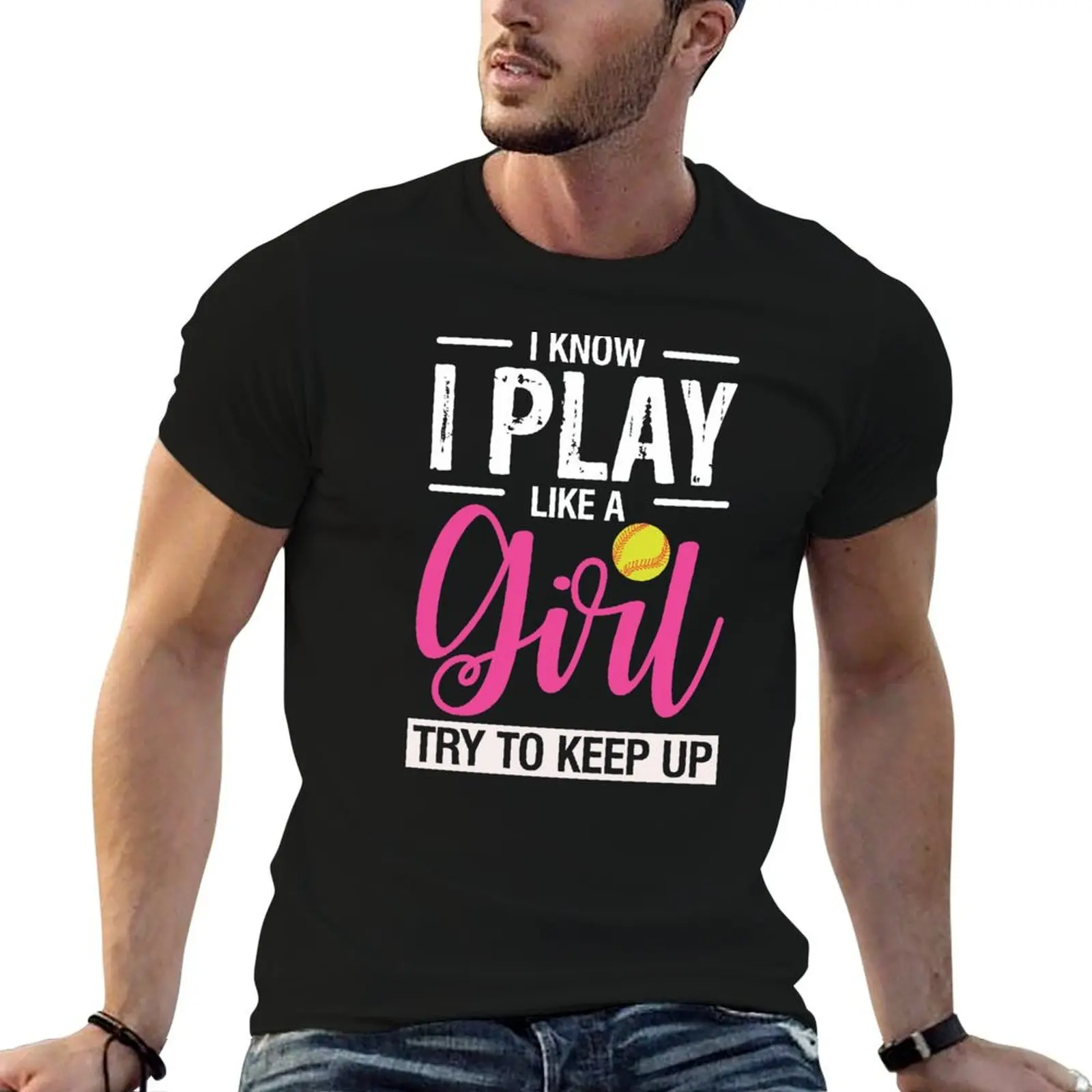 Softball Girl Funny Trendy Gift - I Know I Play Like A Girl Try To Keep Up T-Shirt Outdoor Working T-Shirt
