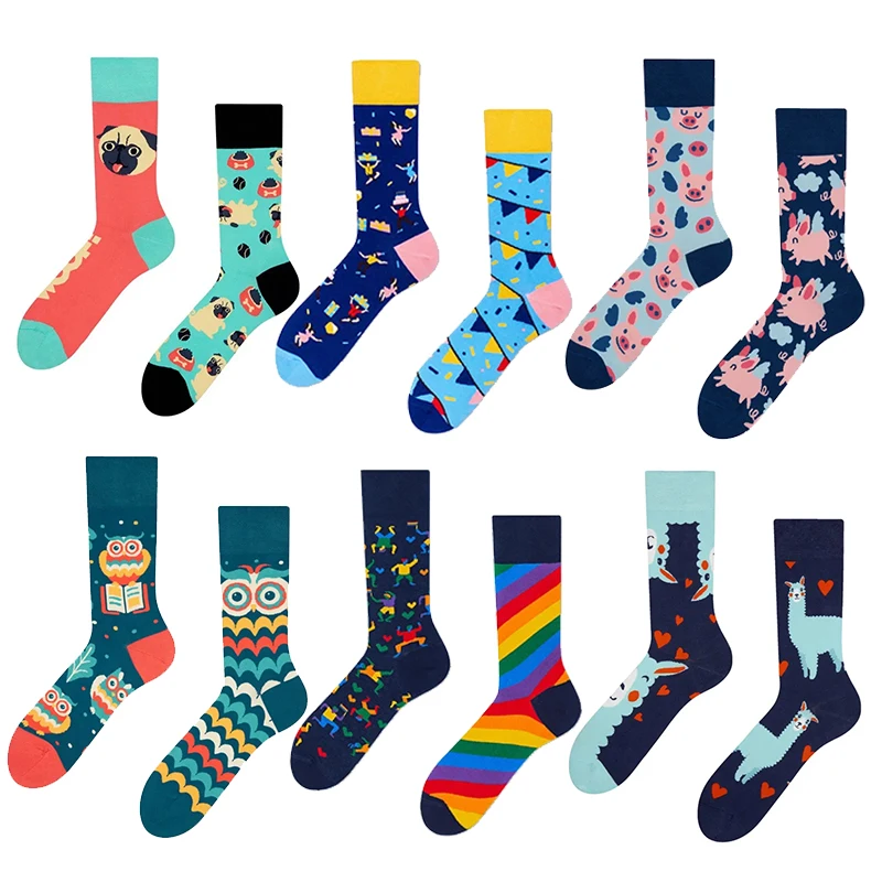 New Design Creative Irregular AB Style Unisex Socks for Men Women Cotton Funny Crew Socks Street Fashion Socks Gift Wholesale