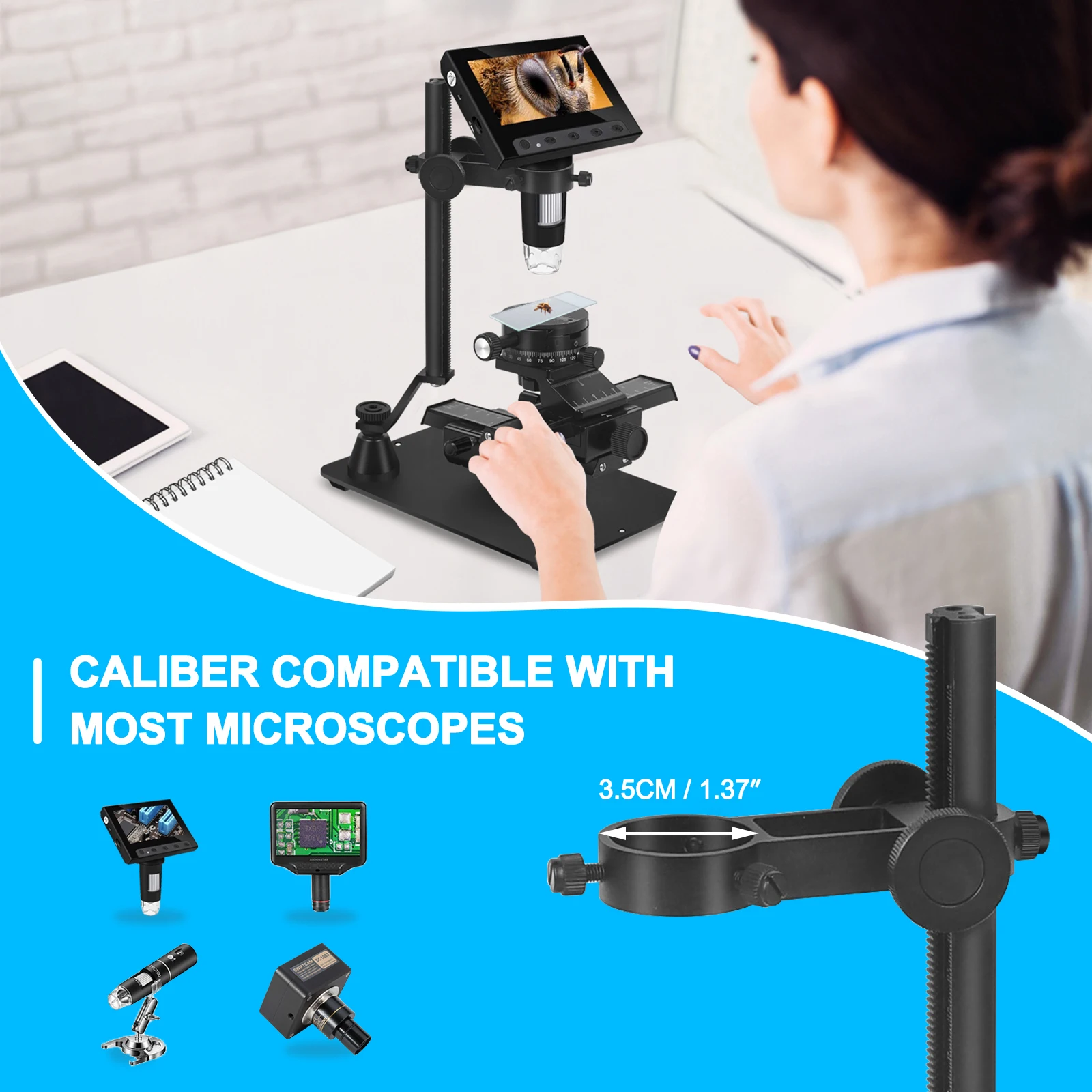 NEWACALOX Magnetic Macro Microscope Workbench with 4-Way Macro Focusing Focus Rail Slider Microscope Base Soldering Third Hand