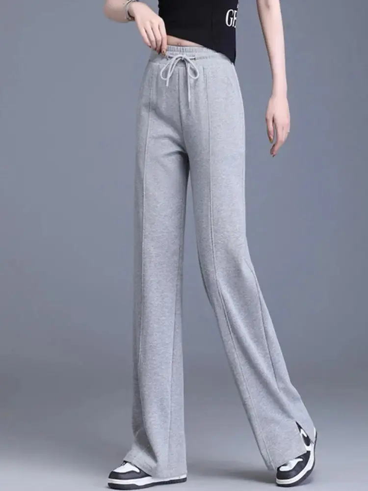 

New Gray Women Sweatpants Spring Autumn Baggy Streetwear Oversize Sports Pants Black Loose Casual Drawstring Straight Trousers