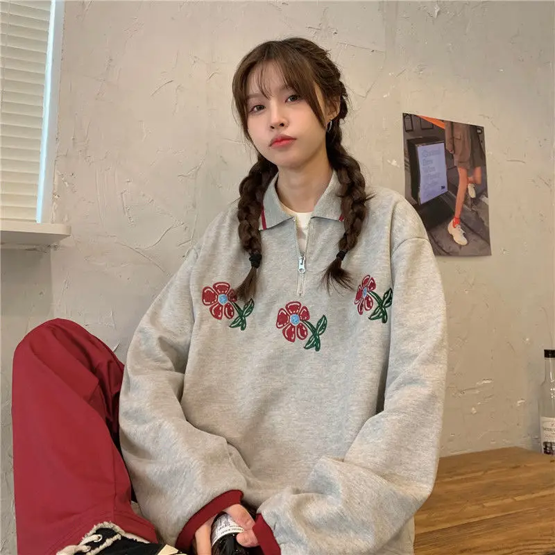 Sweatshirts Women Loose Lazy Embroidery Tender All-match Streetwear Classic Fashion Personality Kpop Clothes Aesthetic Students