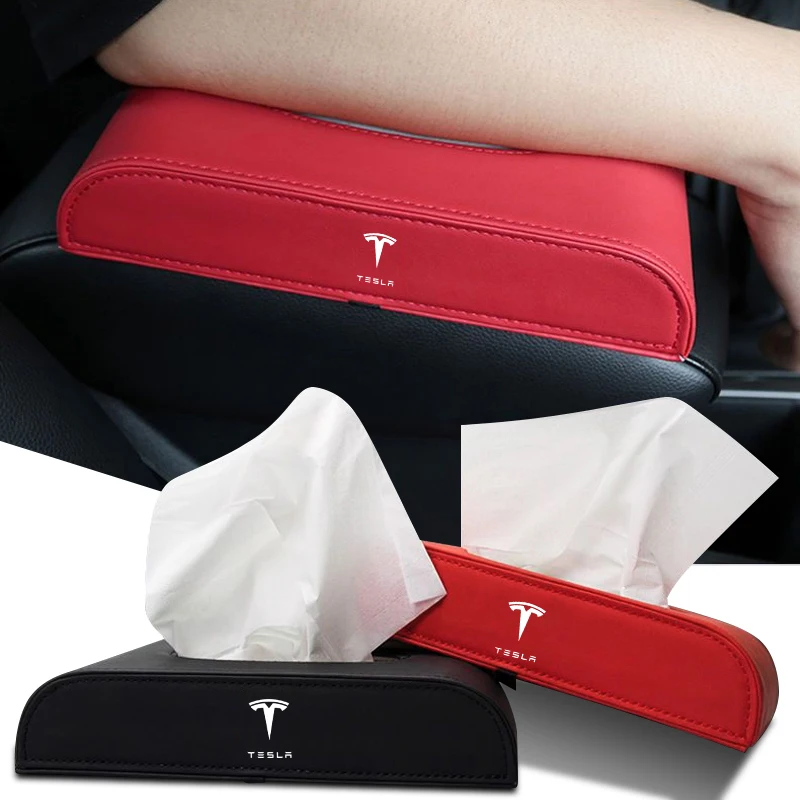 Caja de Pañuelos de Cuero PU para Coche, Bolsa de Almacenamiento para Toallas de Papel, para Tesla Model 3 2022 Y X S Cc3 Cybertruck 2021 Y Juguete Coil