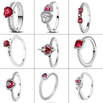 2025 New 925 Silver Red Zircon Original Ring Princess Bow Ring Red Rose Finger Ring For Women Valentine's Day Gift Fine Jewelry