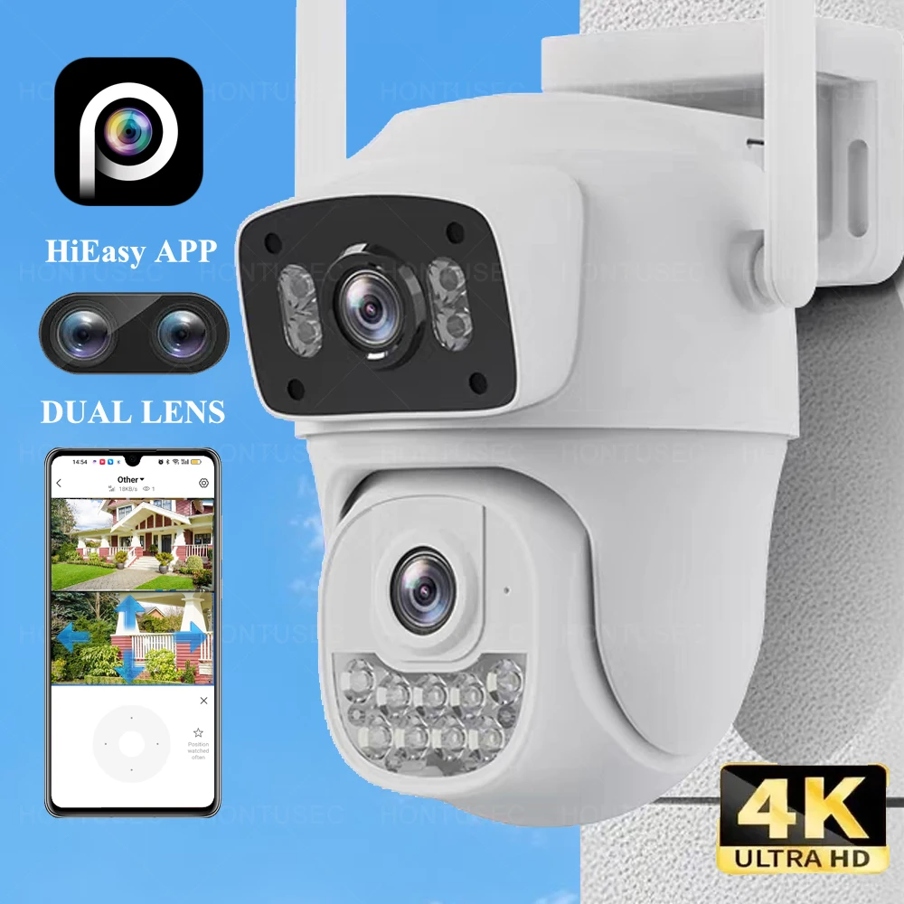 

HIEASY 4K 8MP Dual Lens Dual Screen WIFI PTZ 2K 4MP Color Night Vision Outdoor IP66 Auto Tracking Wireless Security Camera