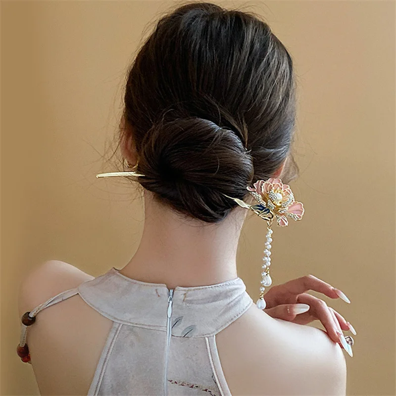 Tassel Hanfu Hair Chopsticks Headpieces U Shape Pearl Flower Hair Fork Hairpin Hair Accessories Chinese Style Hair Stick Party view 4