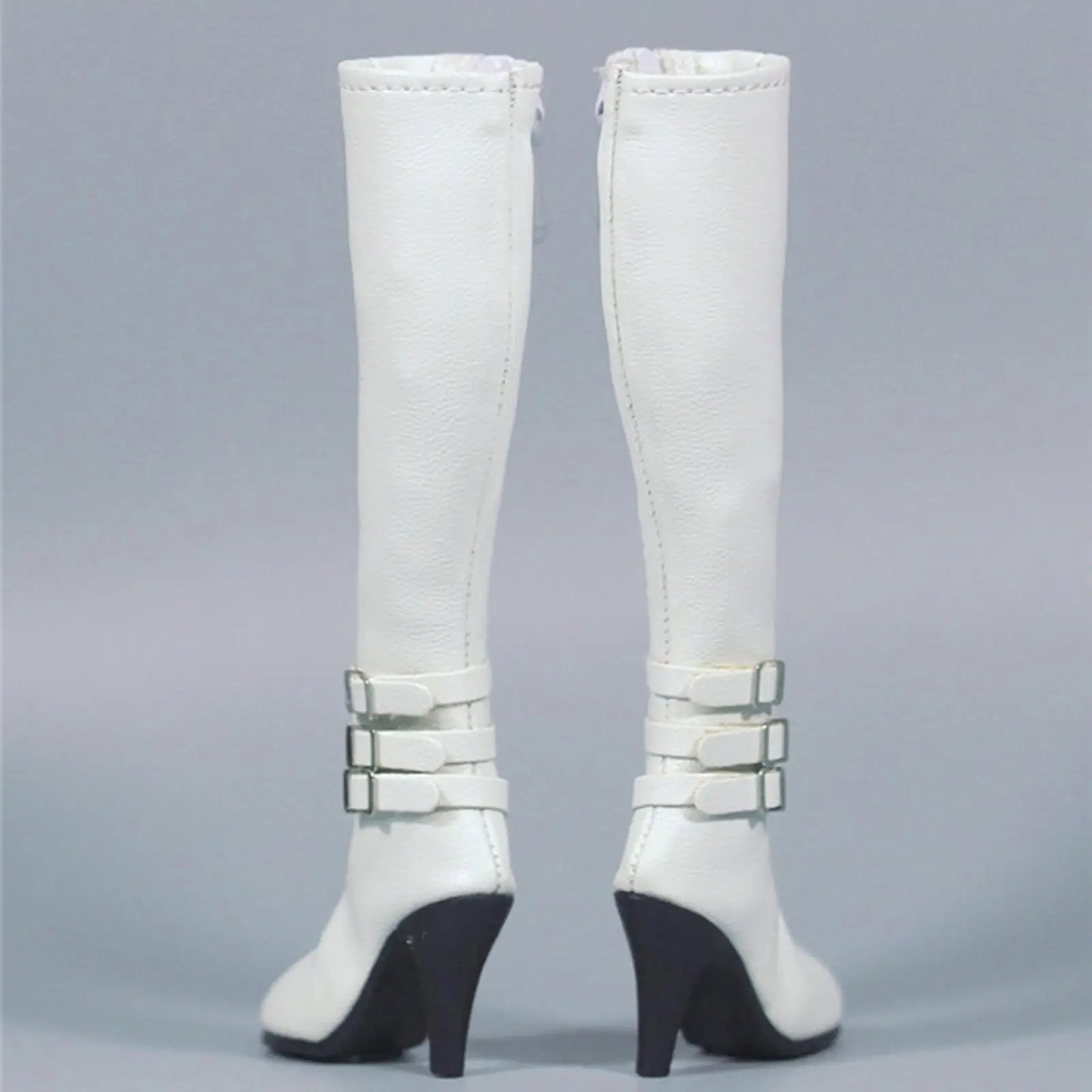 Botas de salto alto com zíper e fivela lateral, material PU, para bonecas de 12 polegadas, modelo feminino.