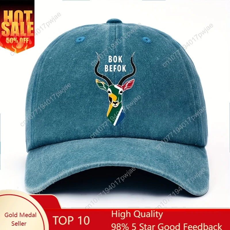 

Unisex South African Antelope & Afrikaans Text Baseball Cap - Lightweight Retro Safari Hat with Springbok Logo Design, Snap Clos