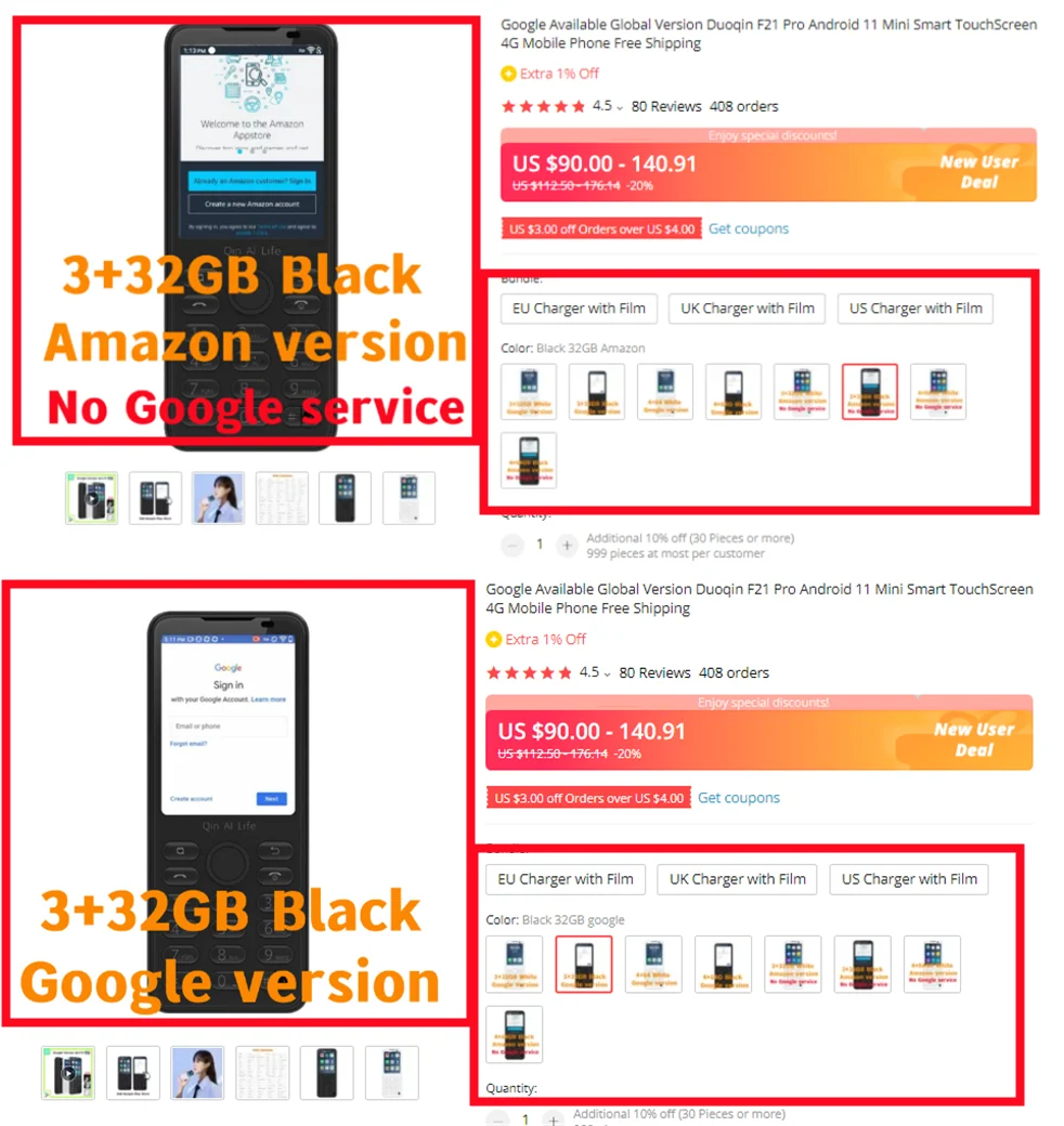 Google Available Global Version Duoqin F21 Pro Android 11 Mini Smart TouchScreen 4G Mobile Phone