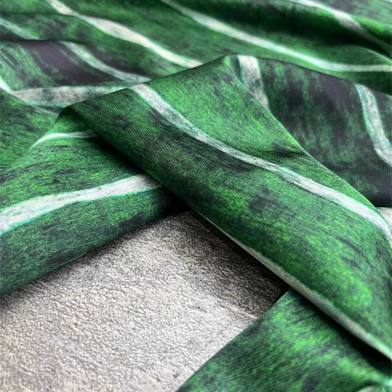 Fashion Tie Dyed Green Striped Silk Fabric with High-quality Elastic Twill Luxury Shirt Dress Set Brand Designer Fabric Sewing