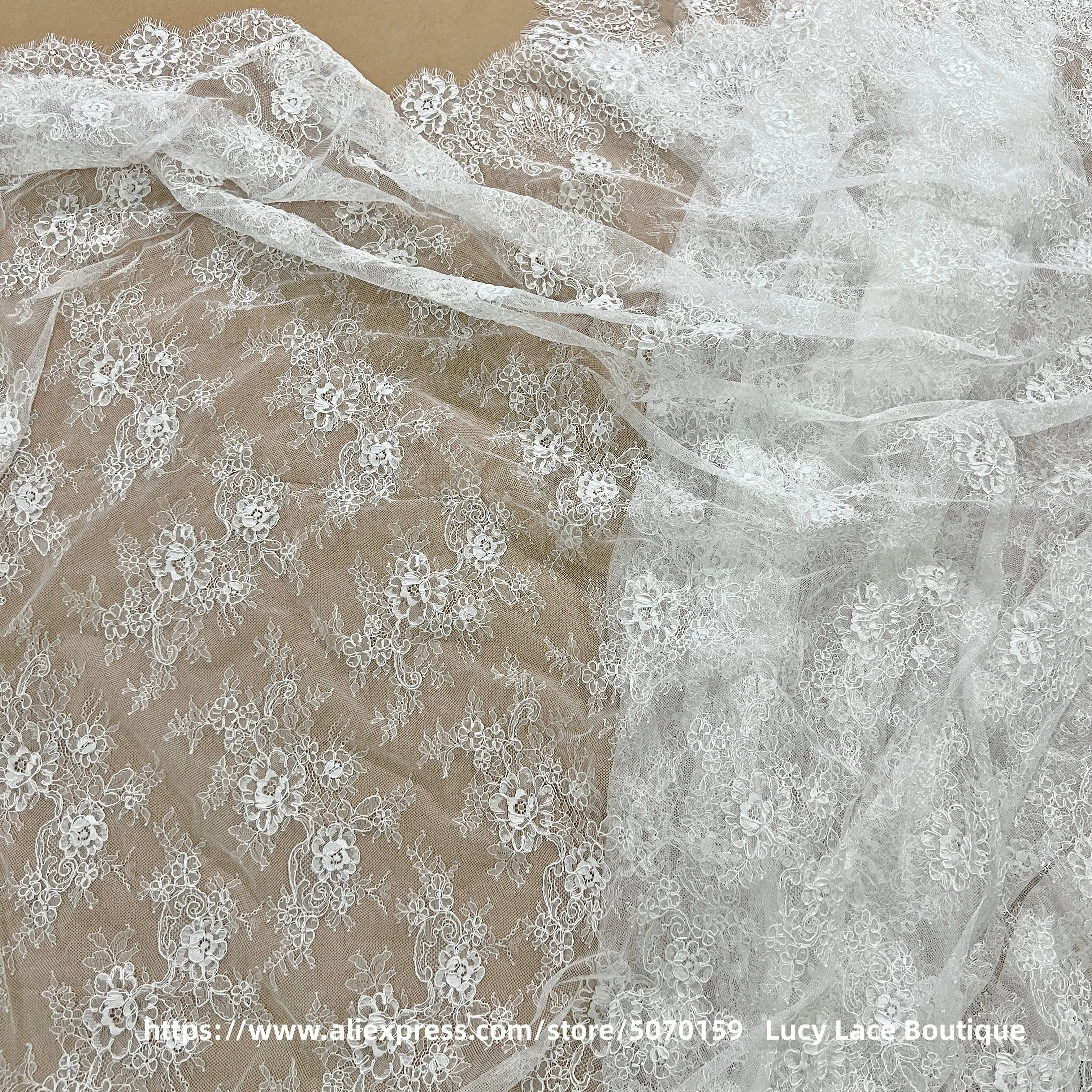 Exquisite Corded Lash French Chantilly Lace Fabric Off White Bridal Wedding Dress Lace 1.5M Wide 3M Long 2025 NEW