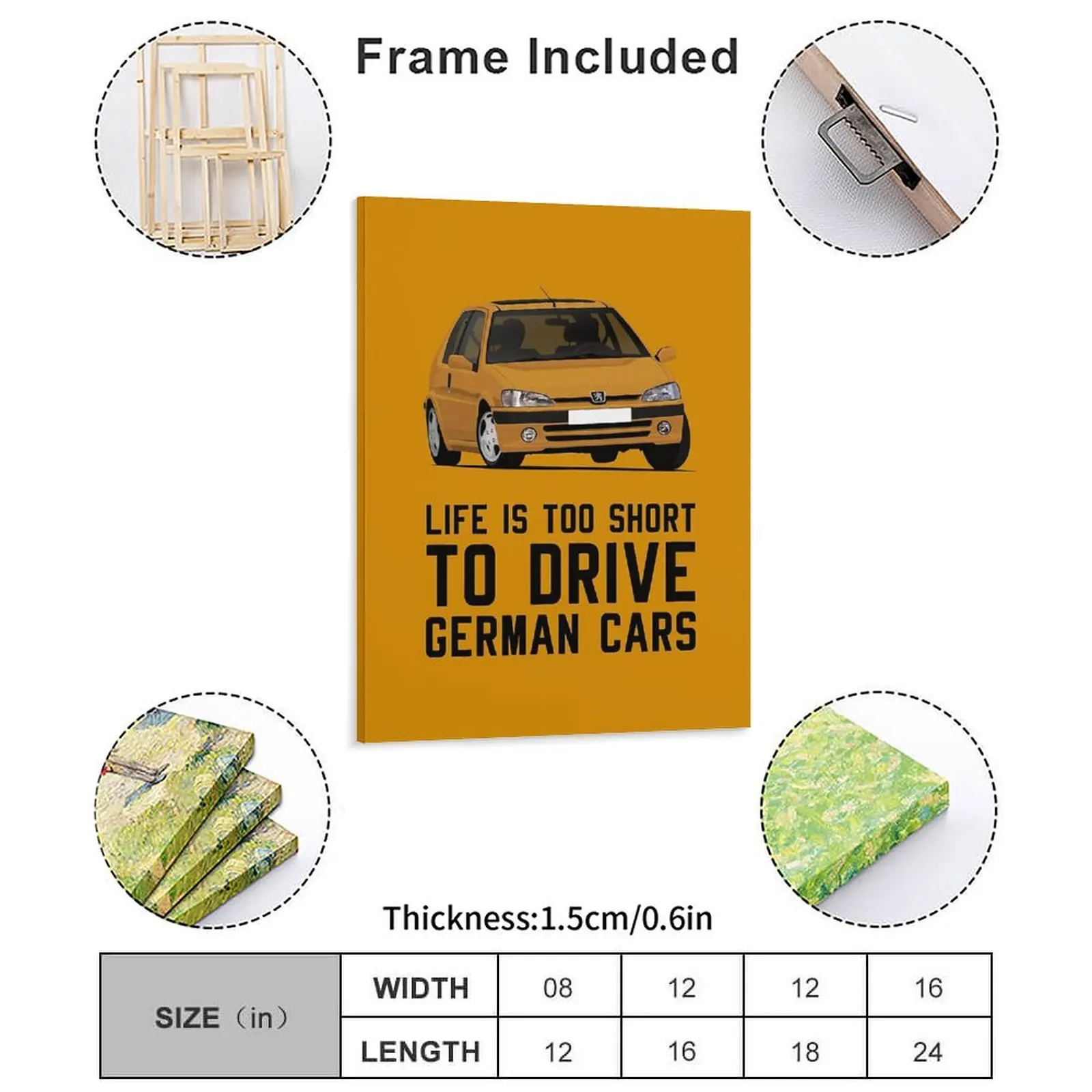 Pug 106 Life Is Too Short To Drive German Cars Canvas Painting Poster Iron Club Create Wall Cave Framed Wall Paintings