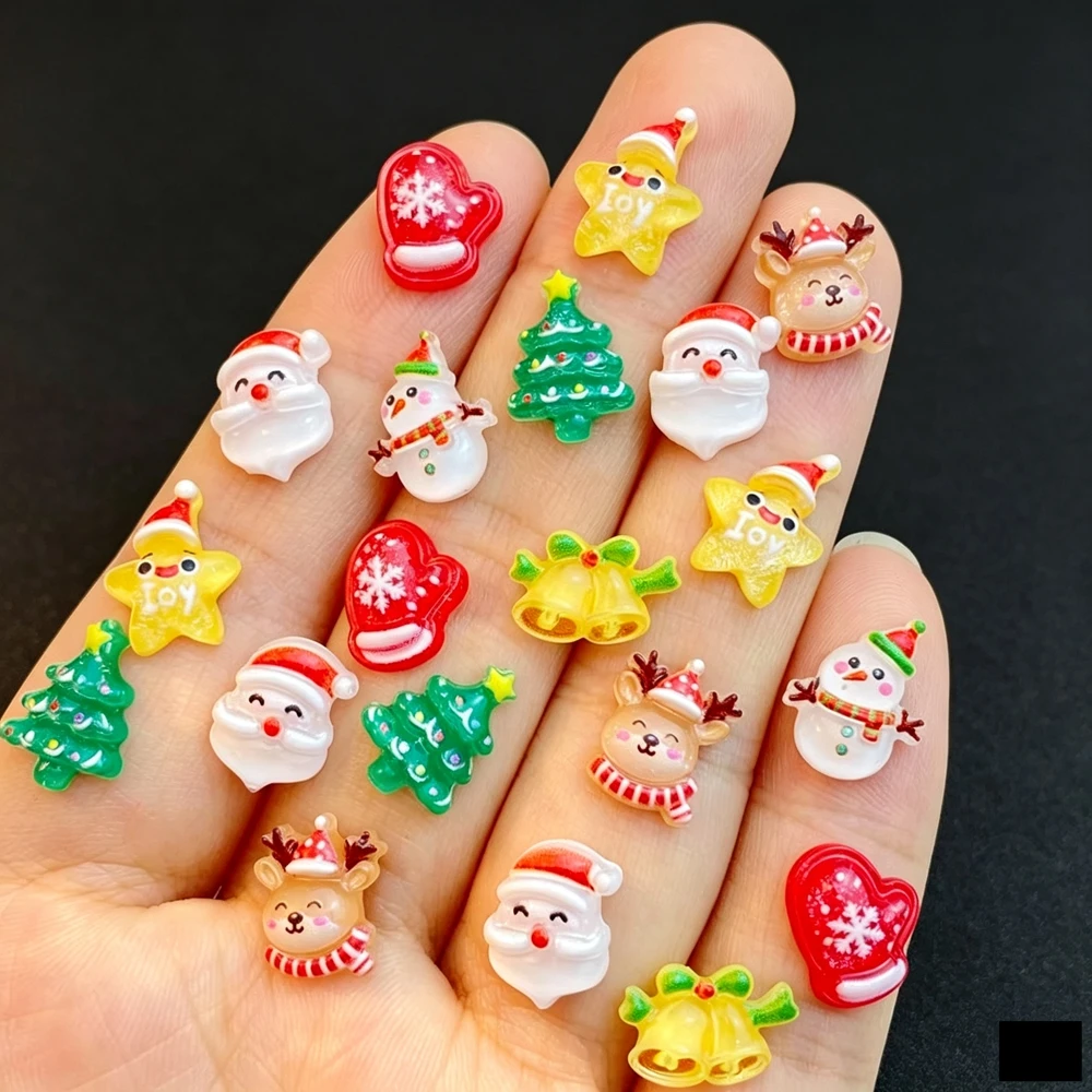 60pcs Resin Cartoon Santa Claus, Snowman, Deer Head, Stars Nail Art Flat back Stone Figurines Scrapbook DIY Jewelry Decor Crafts