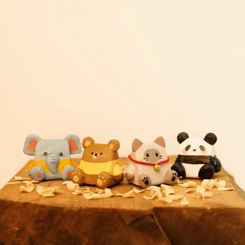 ​​​​​​​Handmade Wood Carving Cute Pet Pen Holder Desktop Mini Sculpture Writing Brush Stand Hanging Decoration Creative Gift