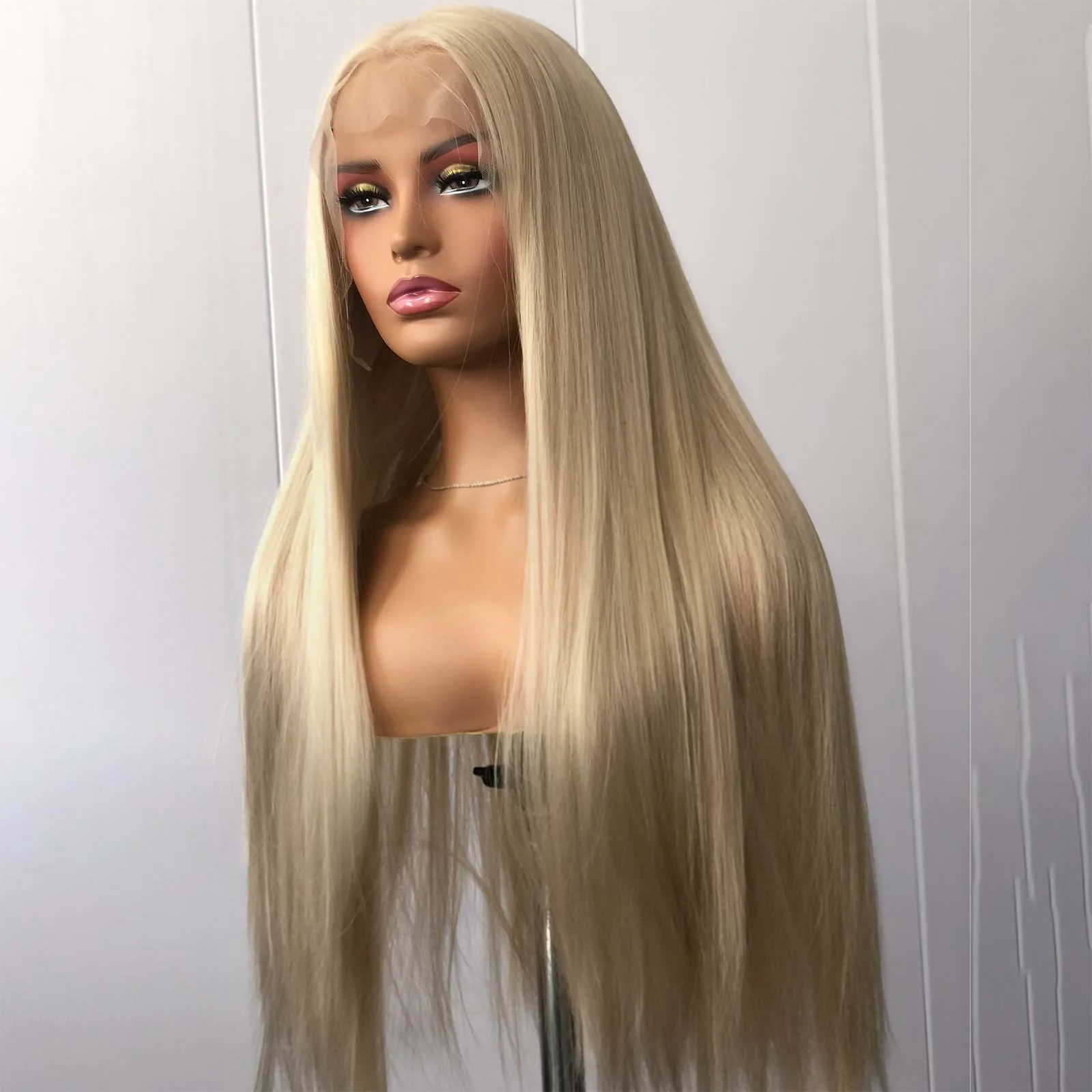 Ash Blonde Lace Front Wig Synthetic Wigs for Women Long Silky Straight Light Blond Frontal Glueless Natural Hairline Daily Party