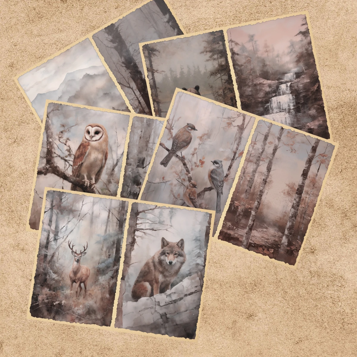 10 Sheets A5 Size Forest Rabbit Brown Bear Background Vintage Grunge Journal Planning Scrapbooking