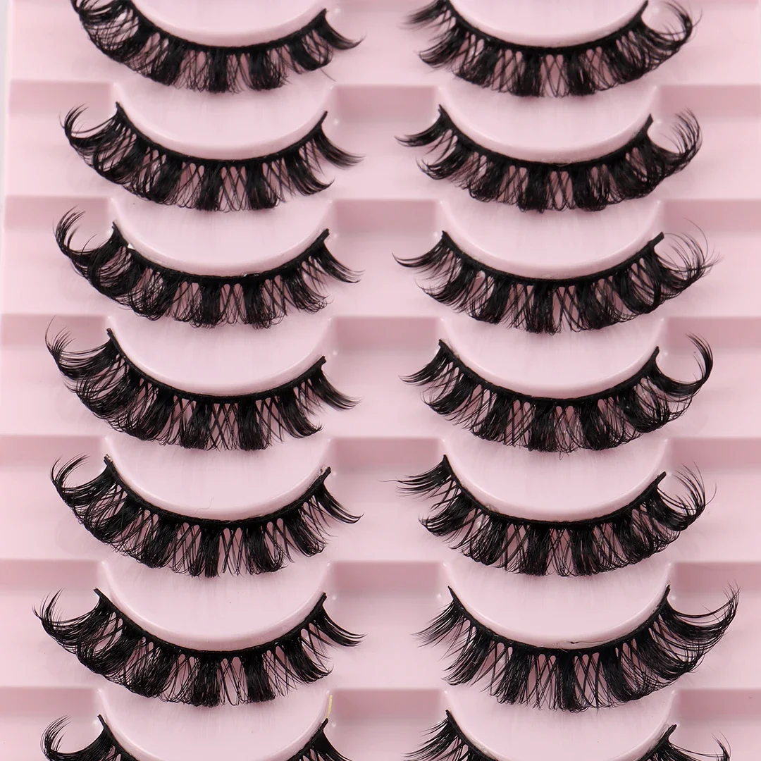 10 par Russian Strip Lashes D Curl Fake Lashes Natural Look Fluffy Volume Wispy Russian Lashes 3D Effect Fake Eyelashes