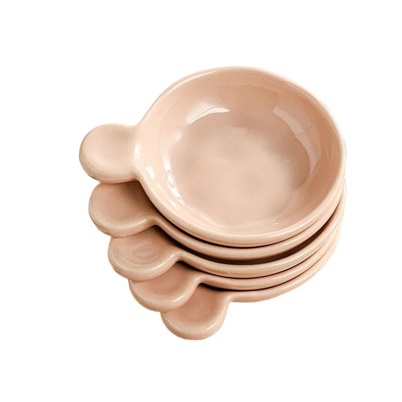 Stilvolles cremefarbenes Soßenschalen-Set aus Keramik – hitzebeständige Dip-Schalen mit Essstäbchenablage, kreative Servierplatten zum Essen