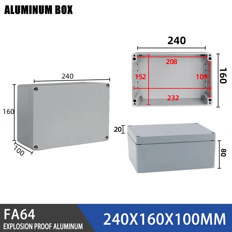 IP67 Cast Aluminum Waterproof Case Outdoor Electronic Project Junction Box Sealed Terminal Enclosure for Electronics 240x160x100