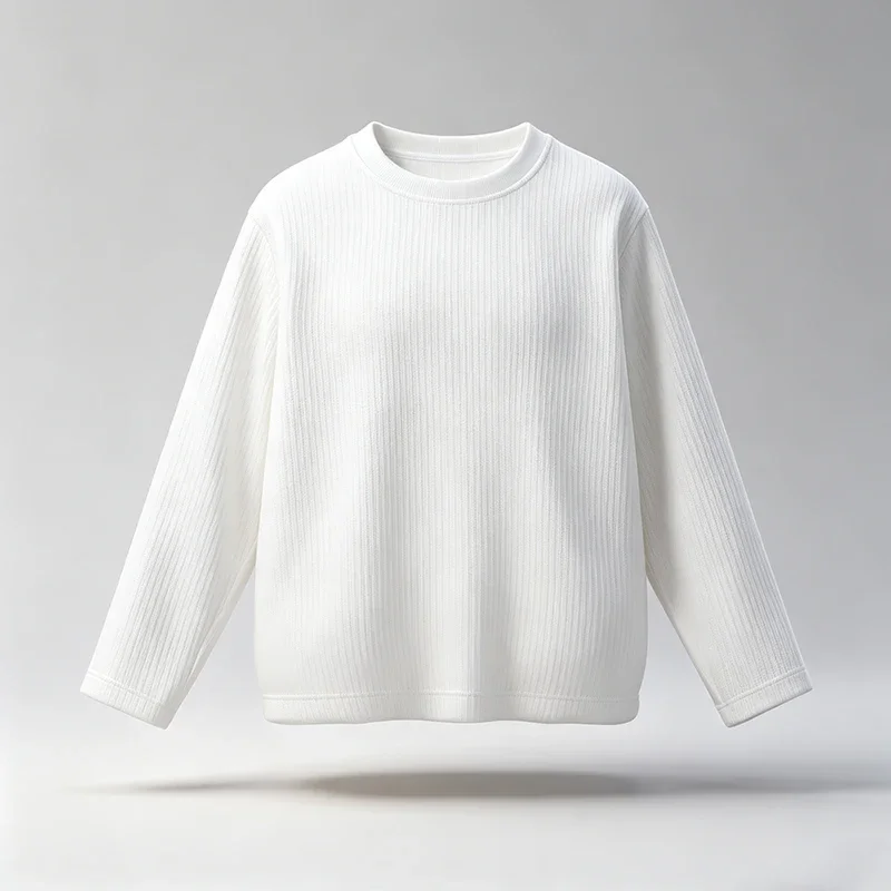 Men Vertical Ribbed Crew Neck Long Sleeve T Shirt Loose Fit Soft Knit Texture Casual Tops Breathable Basic Daily Shirts view 5