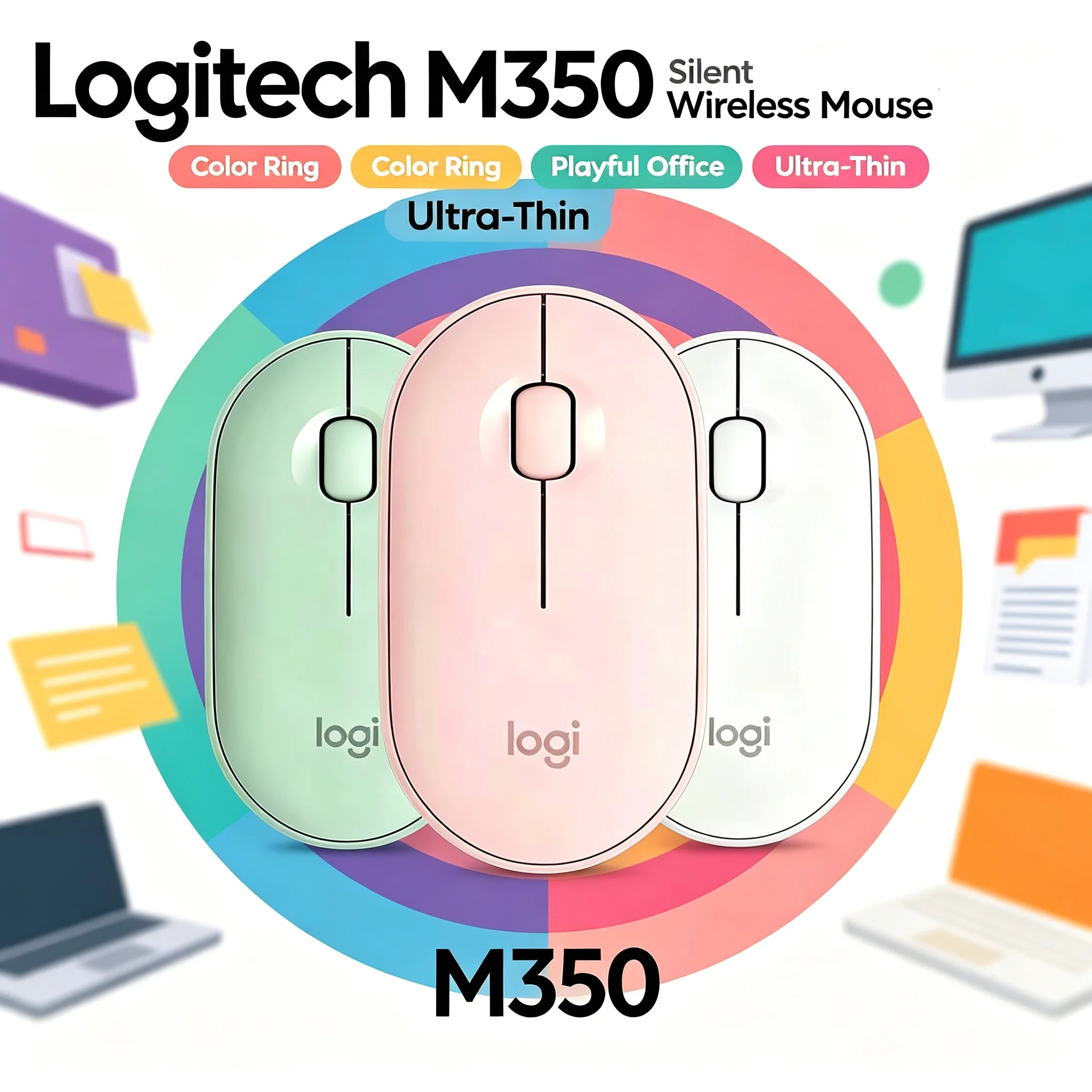 Logitech M350 Pebble Wireless Silent Mouse Ultra Slim Portable Optical Mice For Laptop
