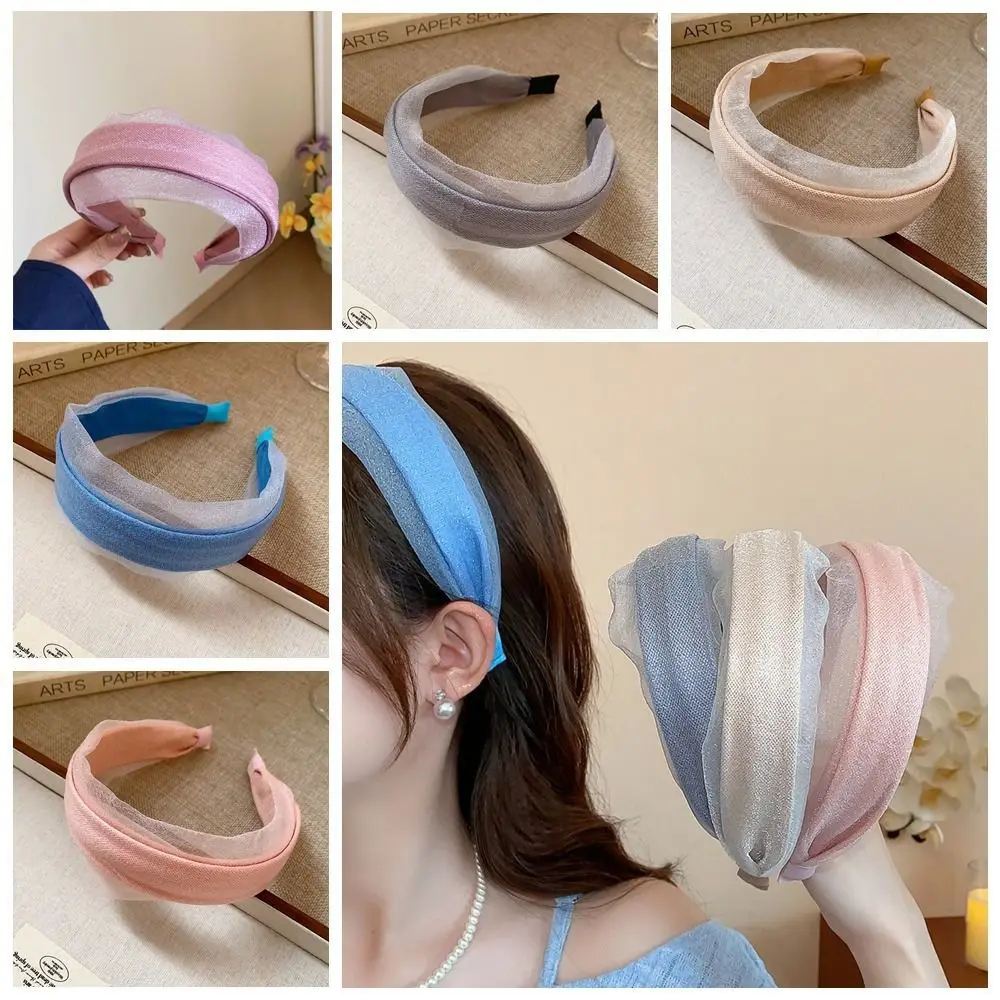 

Elegant Korean Style Women Hair Hoop Mesh All-match Chiffon Headband Sweet Headwear Wide Edge Hairband Women/Lady
