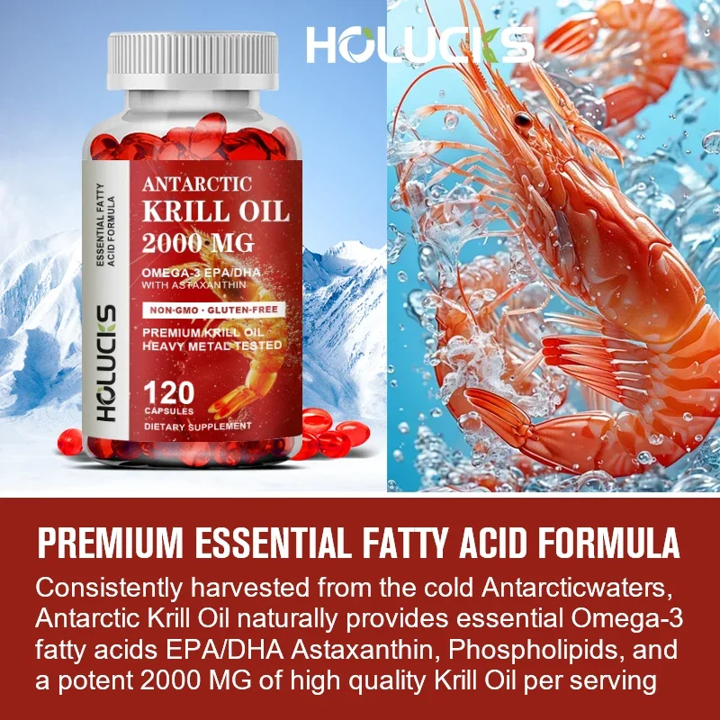 Antarctic Krill Oil Capsule 2000 mg with Astaxanthin Sustainable Dietary Supplement Omega 3 - Brain & Joint Health Capsules