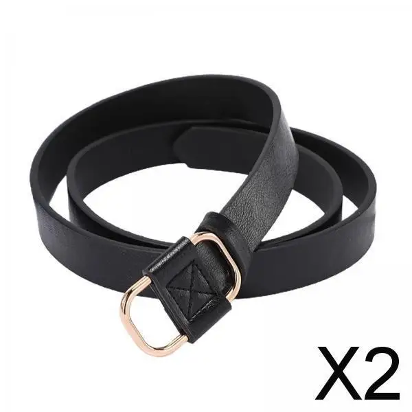 2X Women Leather Belts Jeans Belts with Alloy O-Ring Buckle No Pin