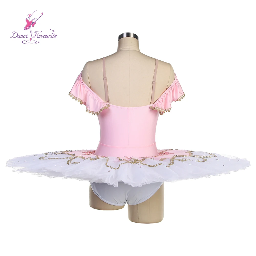 BLL552 Pink Spandex Bodice Pre-professional Ballet Tutu with Pink & Gold Trims Perforamcne Ballet Tutu