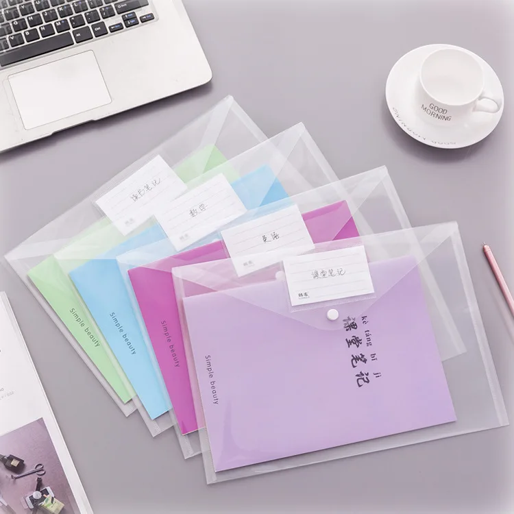 

Simple and Transparent A4 Snap Button Pocke Folders Plastic Information Bag Ticket Bags Office Supplies Storage Bag File Bag