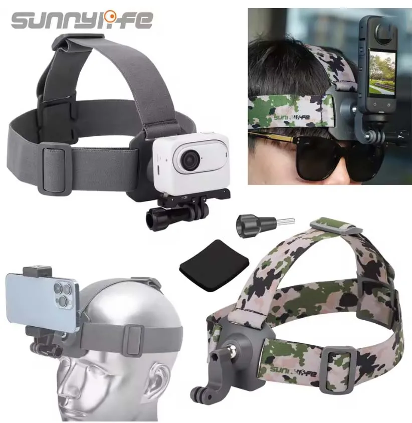 Sunnylife OSMO 360/GO Ultra/Action5Pro Head Mount – 360° Adjustable Head Strap Camera Holder for Action Sports