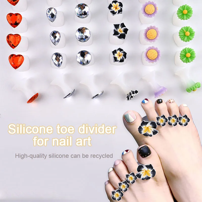 

8pcs/Bag Soft Silicone Flower Design Perals Toe Separator for Flexible Finger Toe Pedicure Foot Finger Separation Tool FZQ01