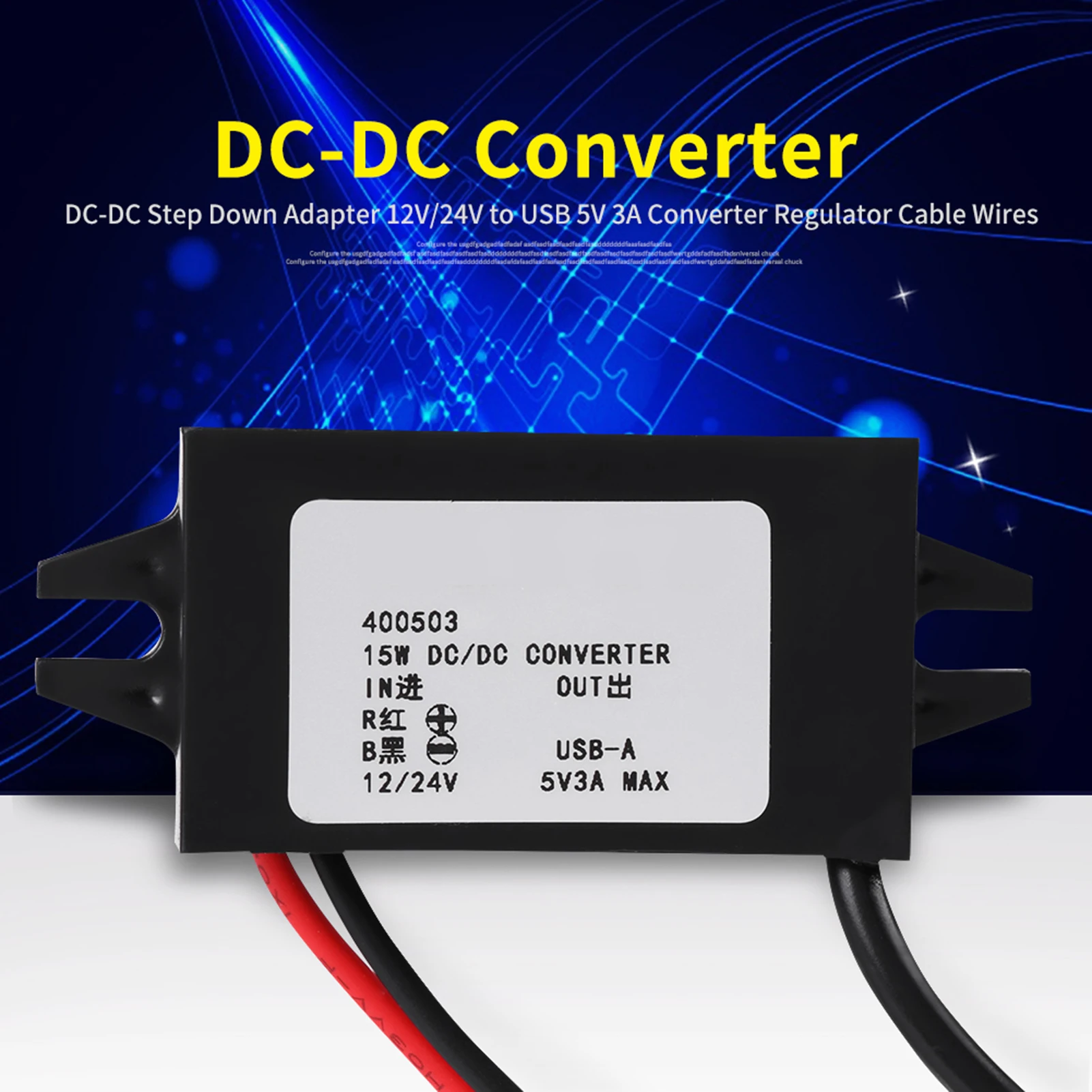 Adapter 12V/24V to USB 5V 3A Converter Regulator Cable Wires - Converter Regulator  Voltage Module