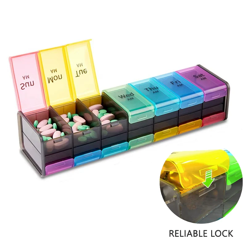 

Double-layer Weekly Pill Organizer 2 Times A Day Extra Large Daily Vitamins Container Medicines Holder for Fish Oils Supplements