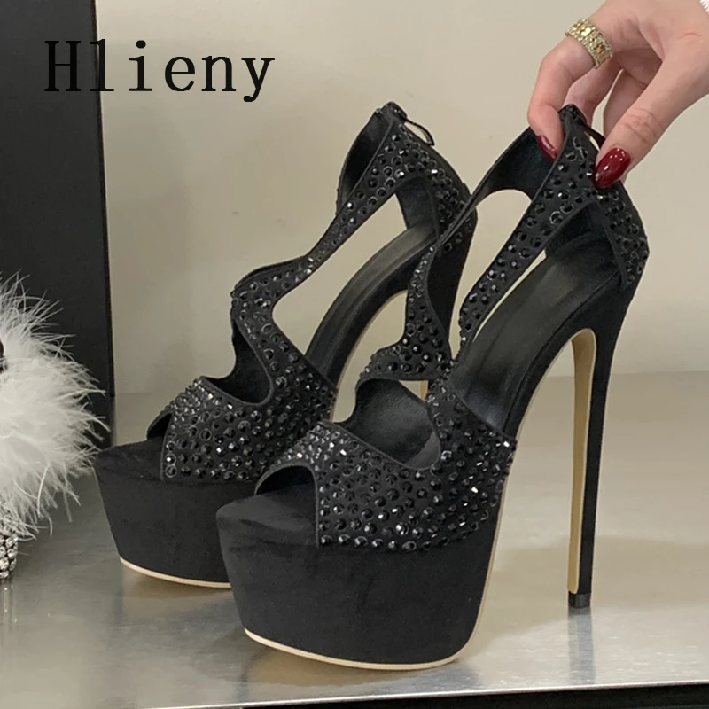 

Новые сексуальные женские босоножки на платформе с открытым носком, на тонком высоком каблуке, с молнией сзади, модные, со стразами, для свадьбы, вечеринки, туфли-лодочки